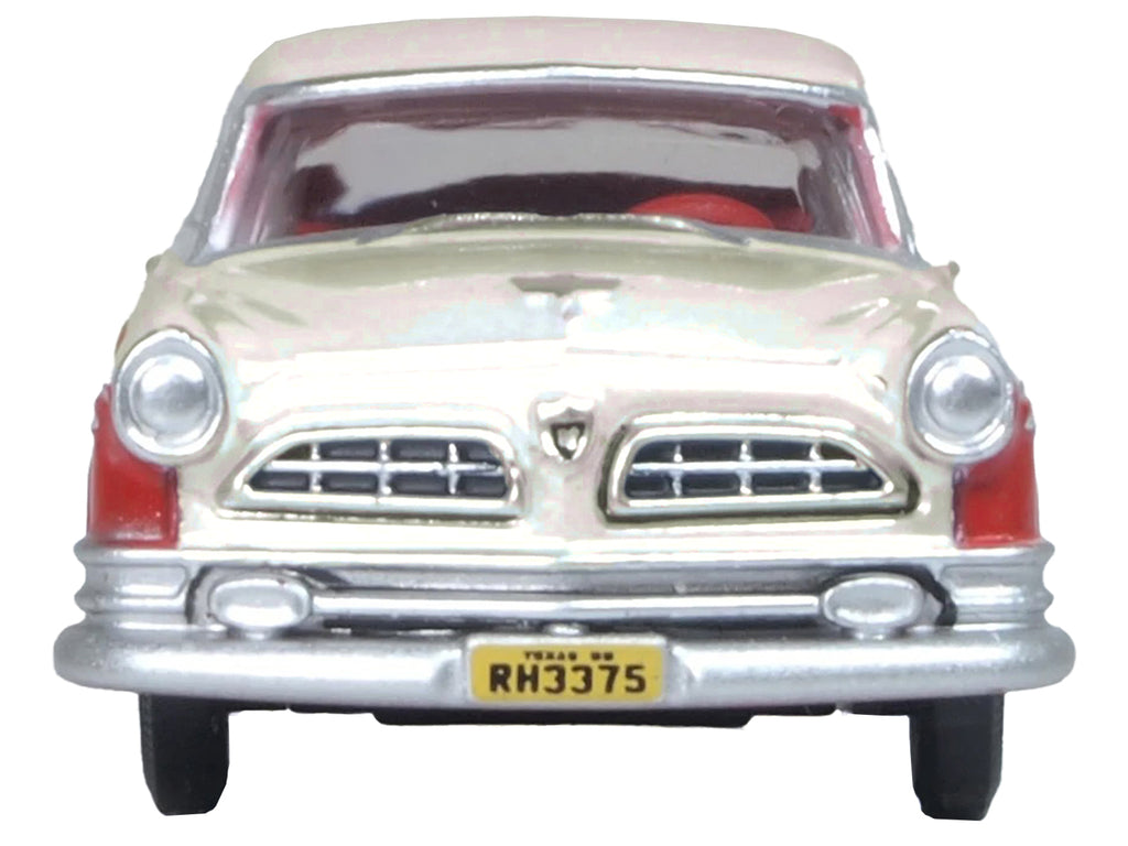 1955 Chrysler New Yorker Deluxe St. Regis Tango Red and Platinum Metallic 1/87 (HO) Scale Diecast Model Car by Oxford Diecast