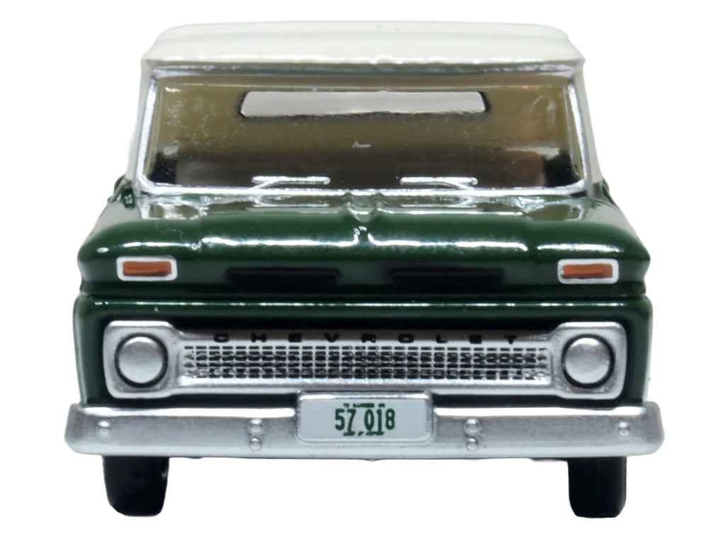 1965 Chevrolet C10 Stepside Pickup Truck Dark Green with Ivory Top 1/87 (HO) Scale Diecast Model Car by Oxford Diecast