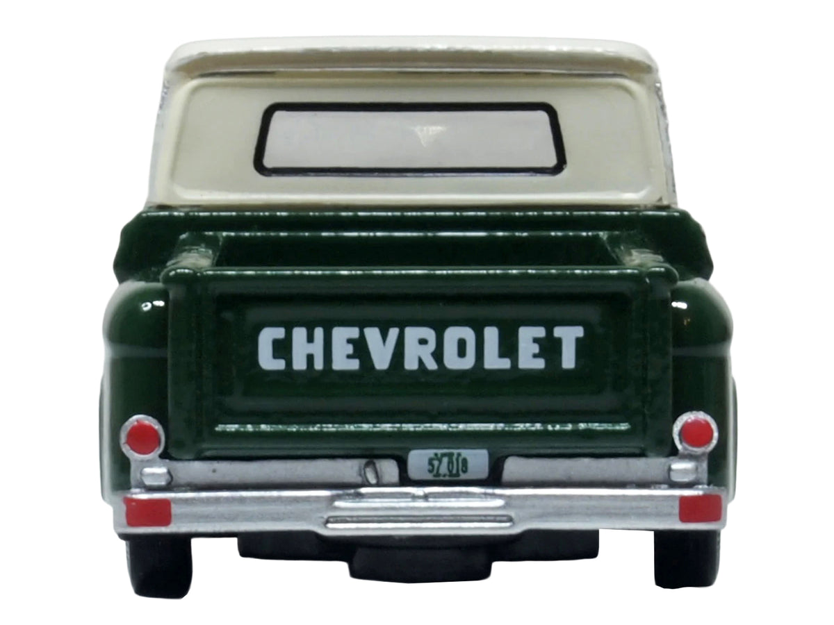 1965 Chevrolet C10 Stepside Pickup Truck Dark Green with Ivory Top 1/87 (HO) Scale Diecast Model Car by Oxford Diecast