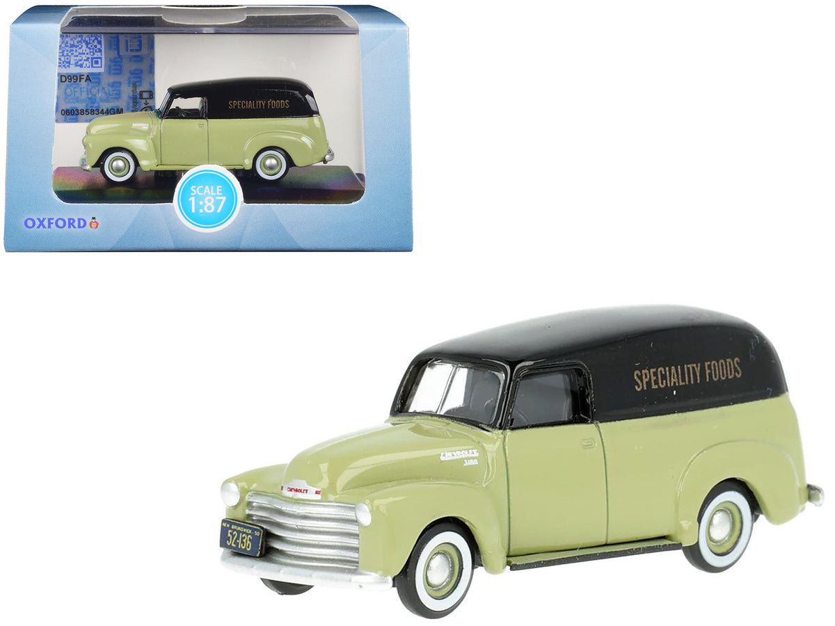 1950 Chevrolet Panel Van 'Speciality Foods' Light Green and Black 1/87 (HO) Scale Diecast Model Car by Oxford Diecast