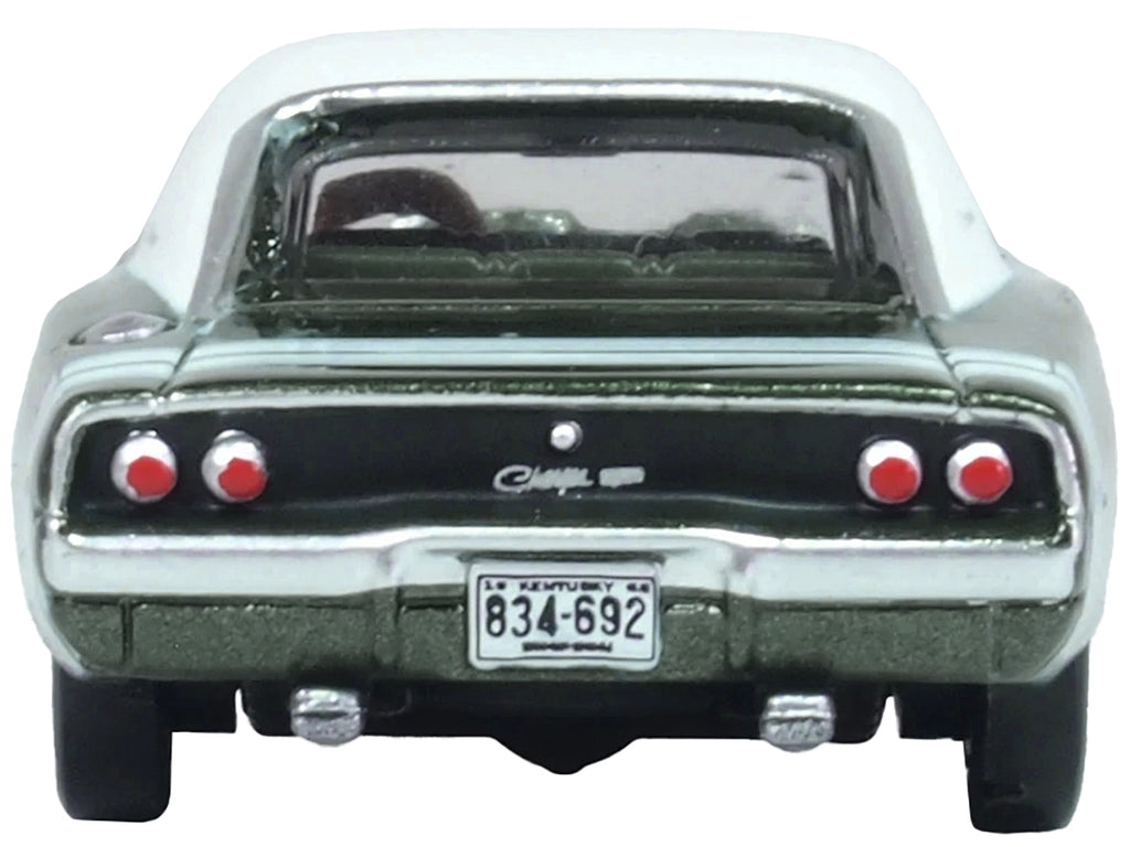 1968 Dodge Charger Racing Green Metallic with White Top and Tail Stripe 1/87 (HO) Scale Diecast Model Car by Oxford Diecast