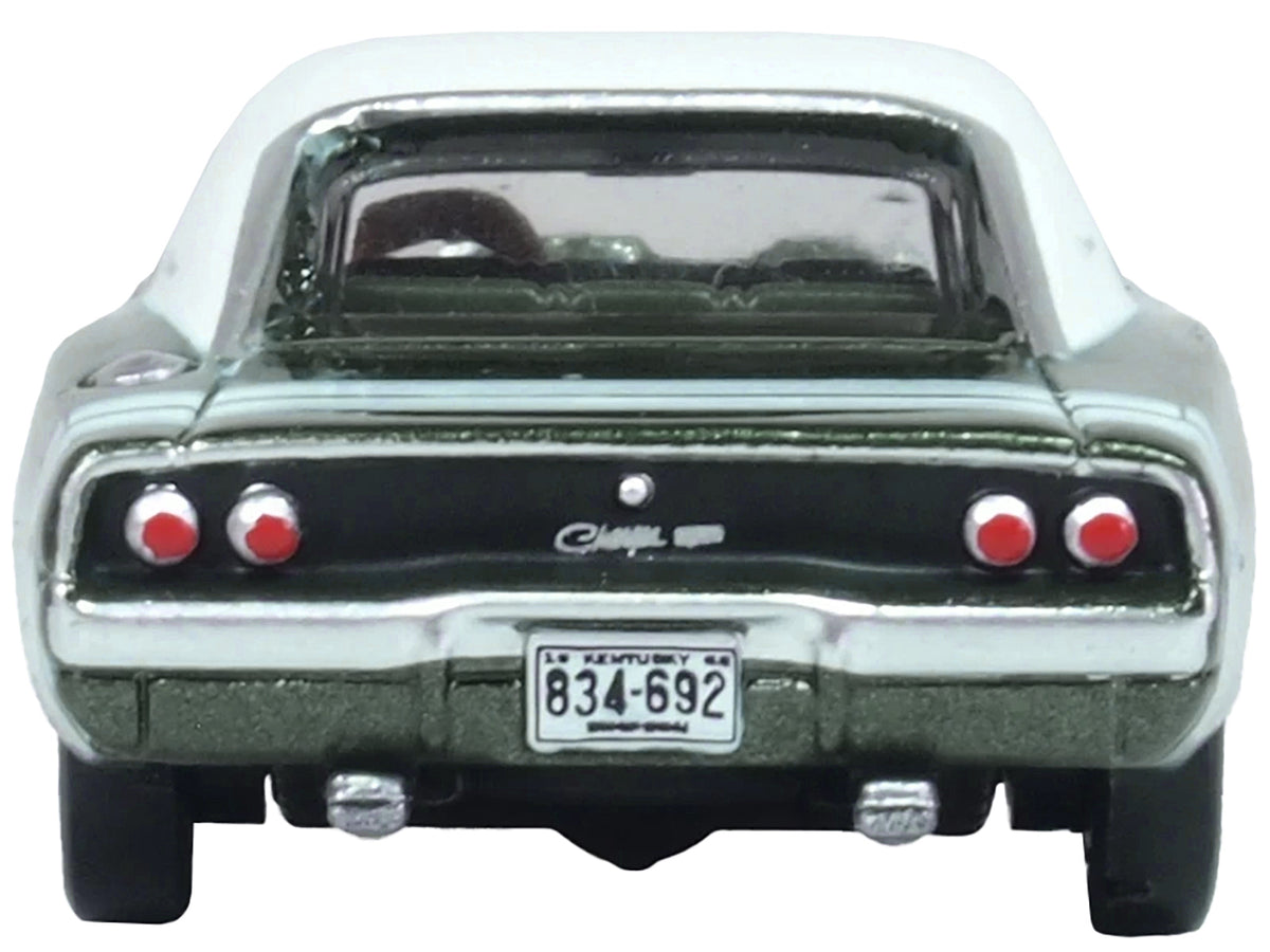 1968 Dodge Charger Racing Green Metallic with White Top and Tail Stripe 1/87 (HO) Scale Diecast Model Car by Oxford Diecast