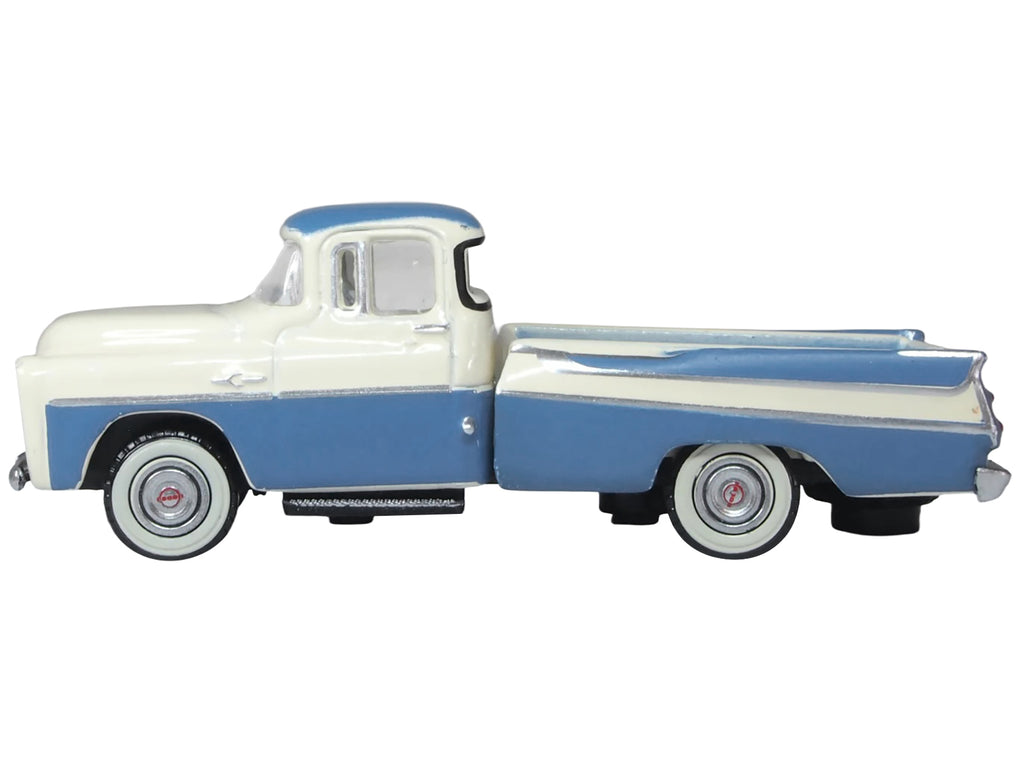1957 Dodge D100 Sweptside Pickup Truck Ice Blue and Glacier White 1/87 (HO) Scale Diecast Model Car by Oxford Diecast