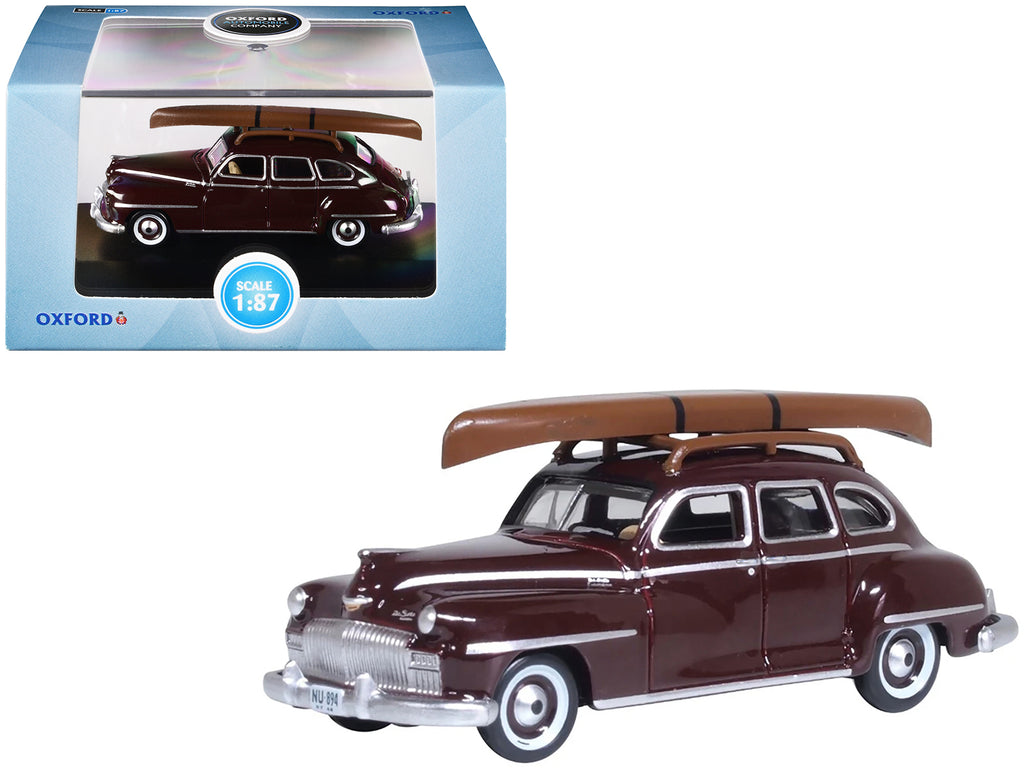 1946 DeSoto Suburban with Roof Rack and Canoe Royal Maroon 1/87 (HO) Scale Diecast Model Car by Oxford Diecast