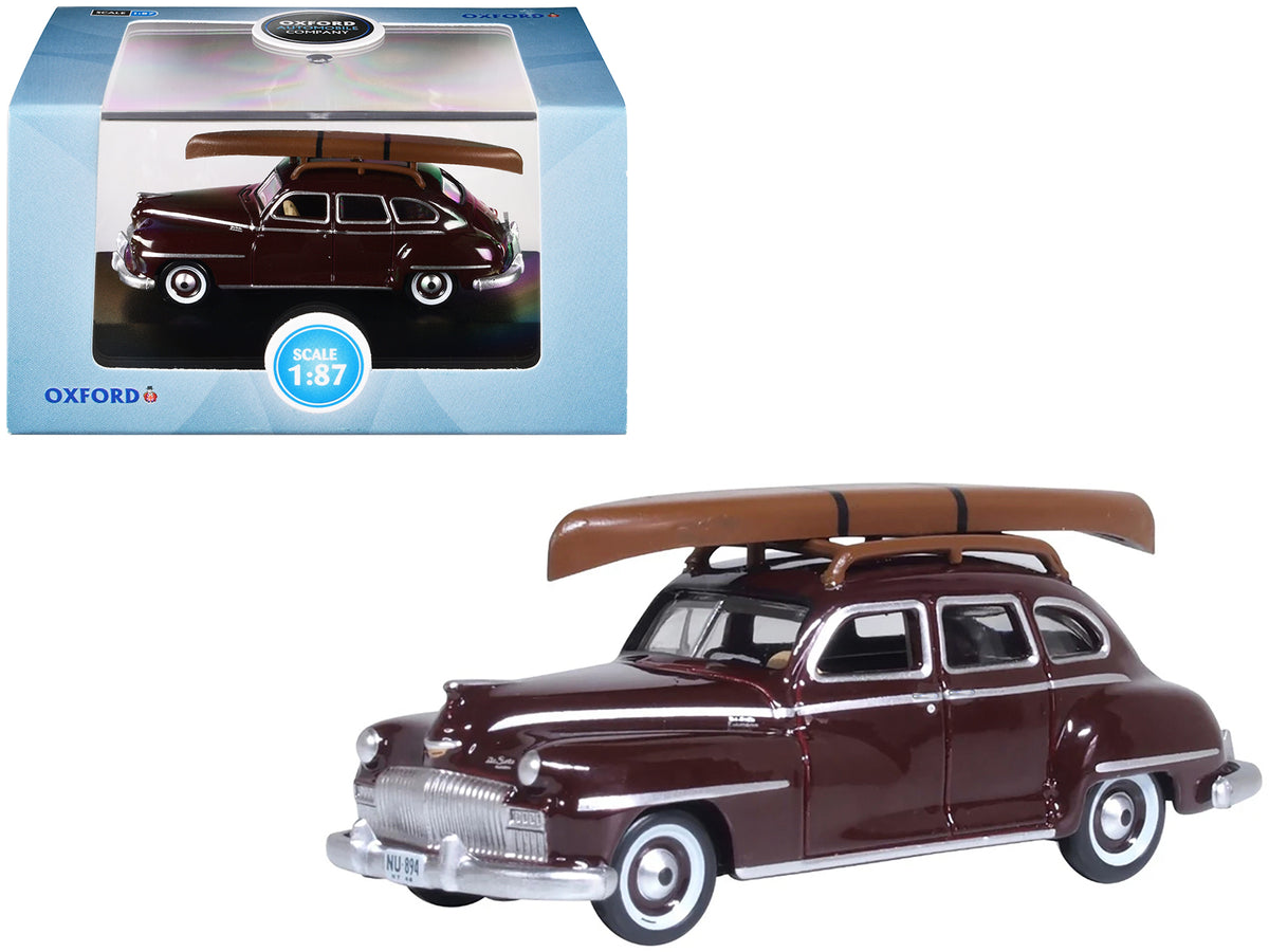 1946 DeSoto Suburban with Roof Rack and Canoe Royal Maroon 1/87 (HO) Scale Diecast Model Car by Oxford Diecast