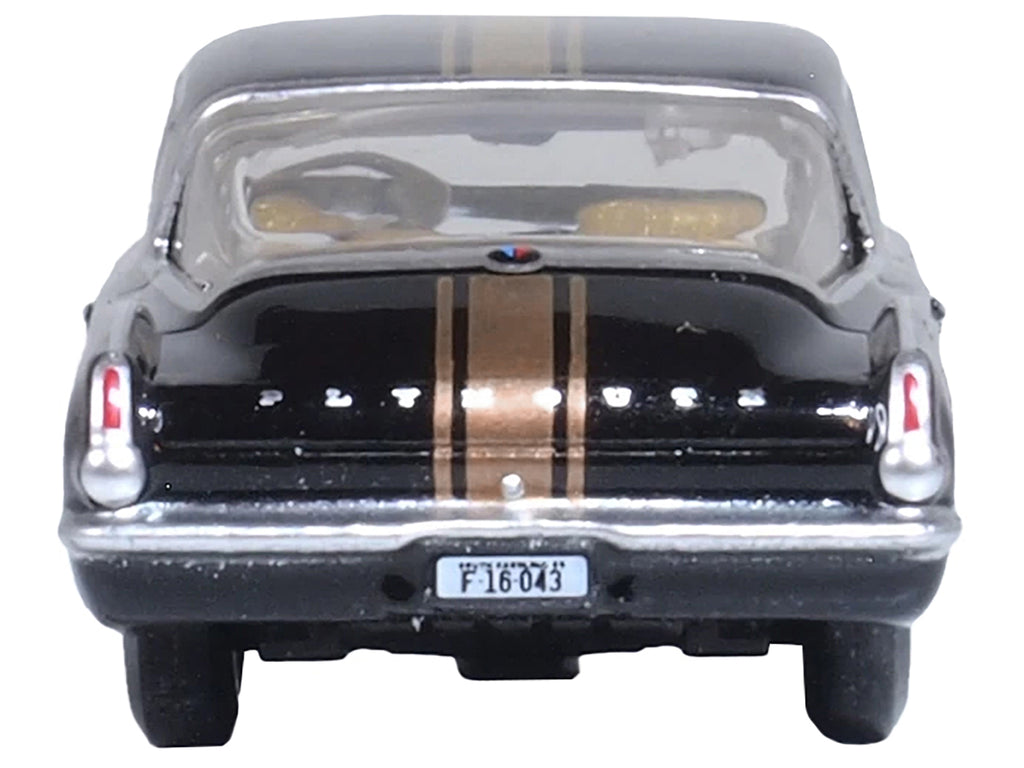 1965 Plymouth Barracuda Black with Gold Stripes 1/87 (HO) Scale Diecast Model Car by Oxford Diecast