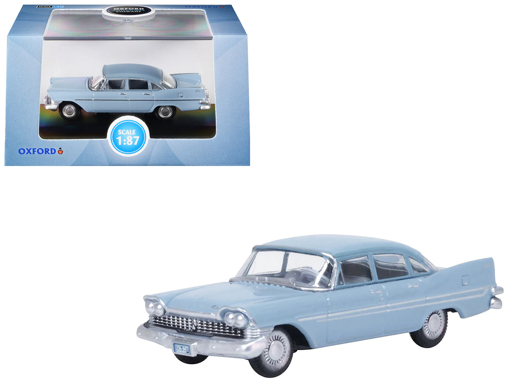 1959 Plymouth Savoy Sedan Powder Blue 1/87 (HO) Scale Diecast Model Car by Oxford Diecast