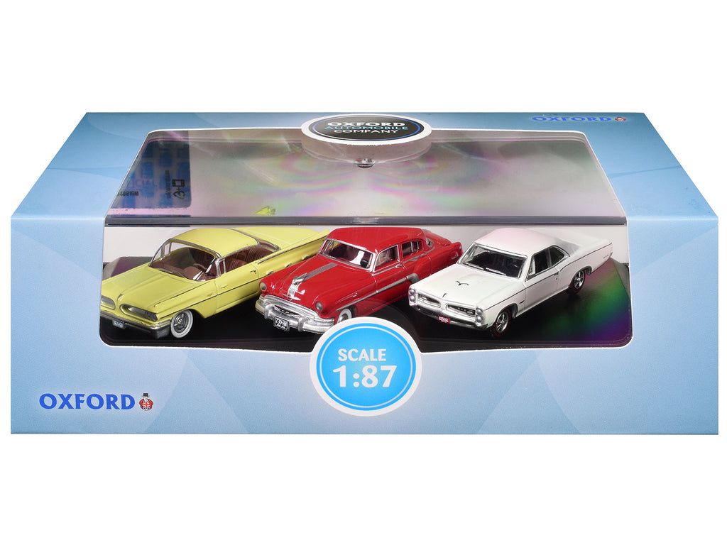 Pontiac Set of 3 Cars '100th Anniversary 2026' 1/87 (HO) Scale Diecast Model Cars by Oxford Diecast