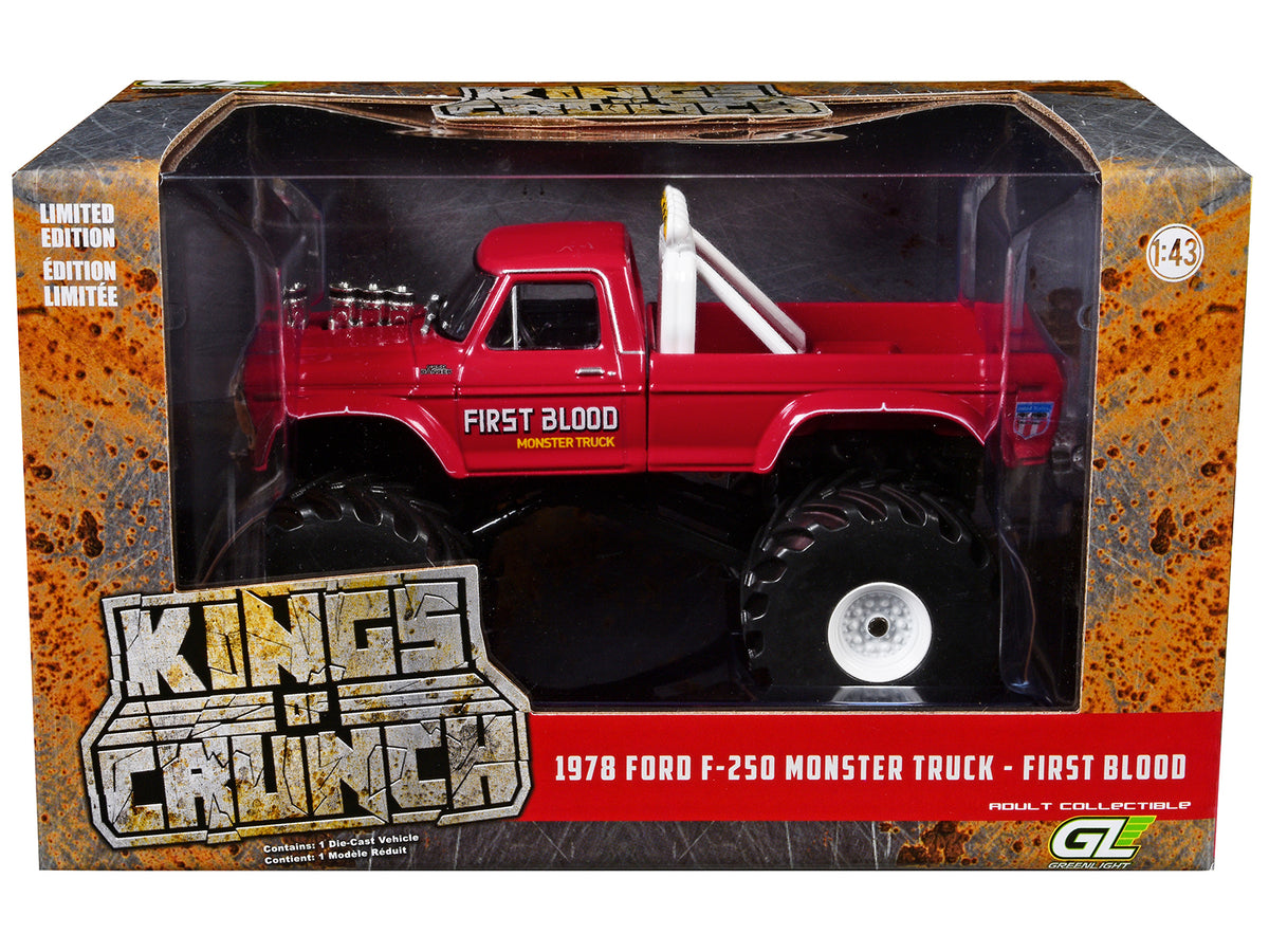 1978 Ford F-250 Monster Truck with 66-Inch Tires 'First Blood' Red 'Kings of Crunch' Series 1/43 Diecast Model Car by Greenlight