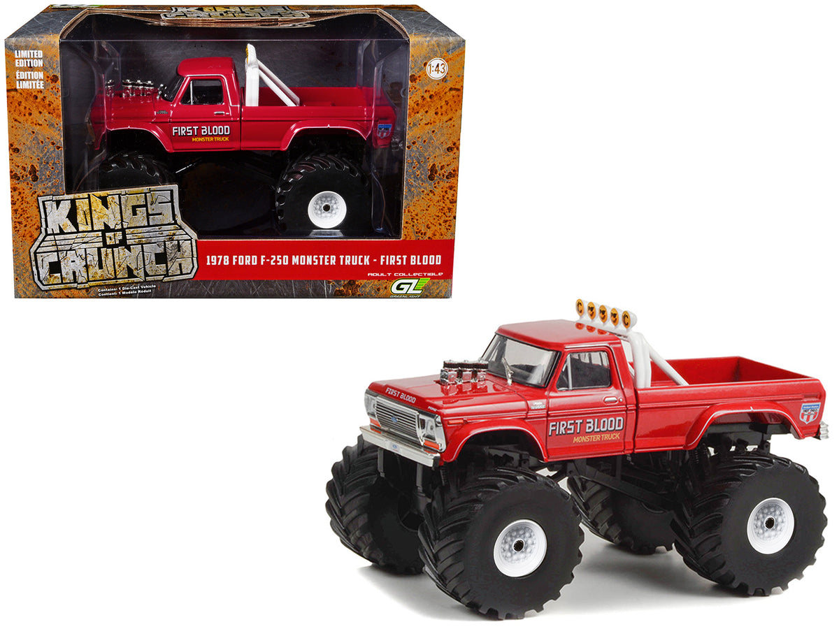 1978 Ford F-250 Monster Truck with 66-Inch Tires 'First Blood' Red 'Kings of Crunch' Series 1/43 Diecast Model Car by Greenlight