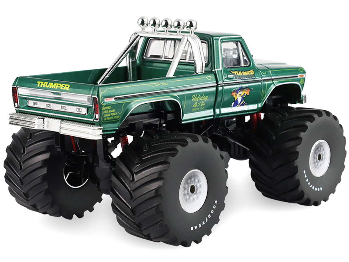 1975 Ford F-250 Monster Truck with 66-Inch Tires 'Thumper' Green Metallic 'Kings of Crunch' Series 1/43 Diecast Model Car by Greenlight