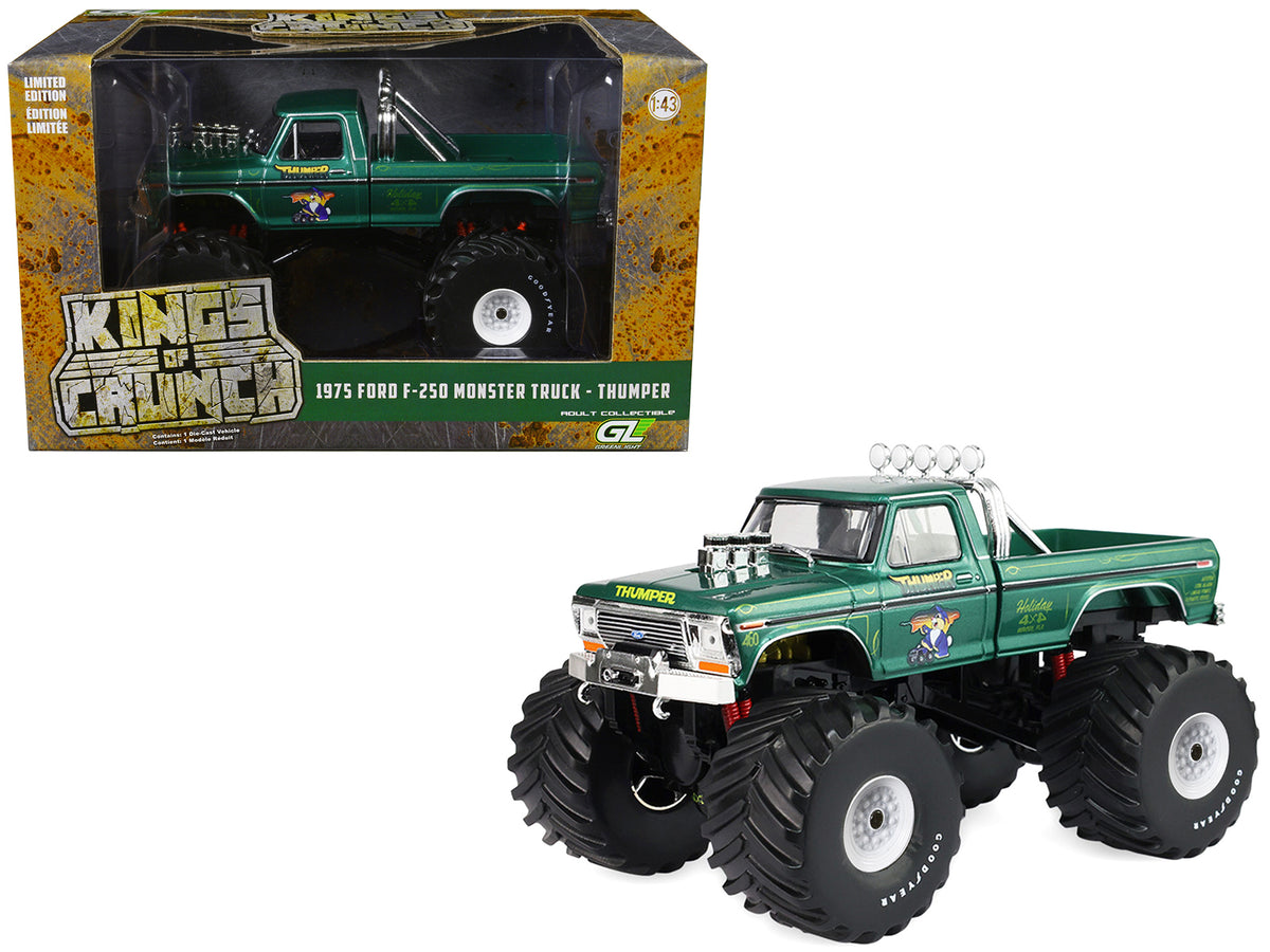 1975 Ford F-250 Monster Truck with 66-Inch Tires 'Thumper' Green Metallic 'Kings of Crunch' Series 1/43 Diecast Model Car by Greenlight