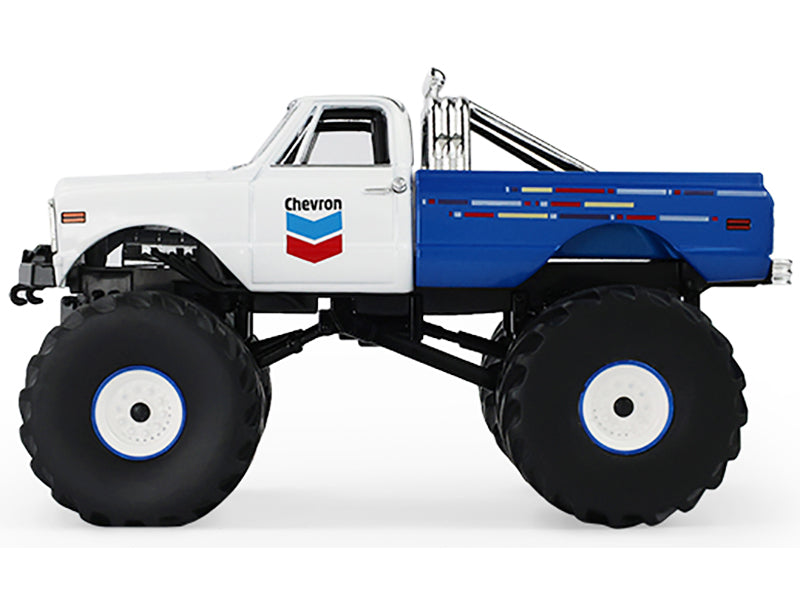1972 Chevrolet K-10 Monster Truck 'Chevron 150th Anniversary' White and Blue Metallic 'Kings of Crunch' Series 1/43 Diecast Model Car by Greenlight