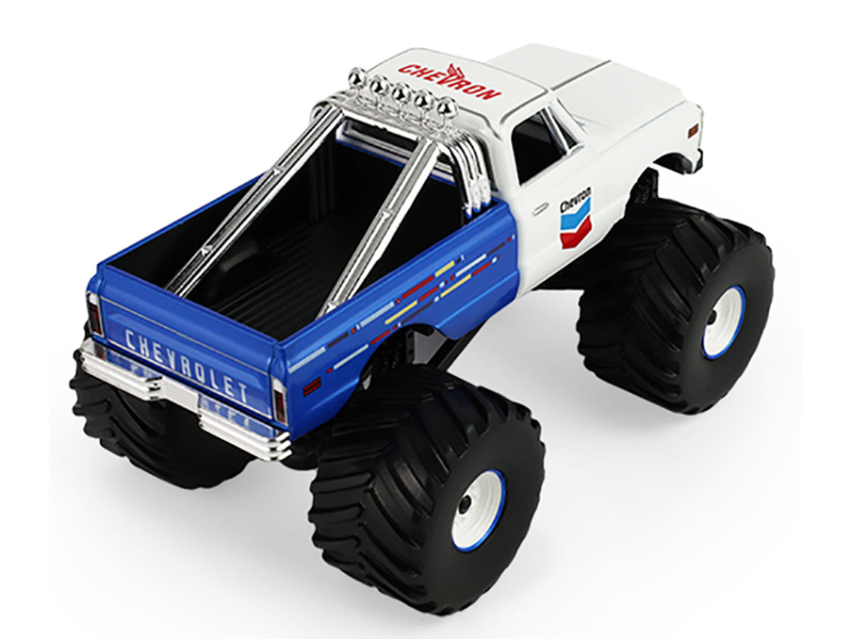 1972 Chevrolet K-10 Monster Truck 'Chevron 150th Anniversary' White and Blue Metallic 'Kings of Crunch' Series 1/43 Diecast Model Car by Greenlight