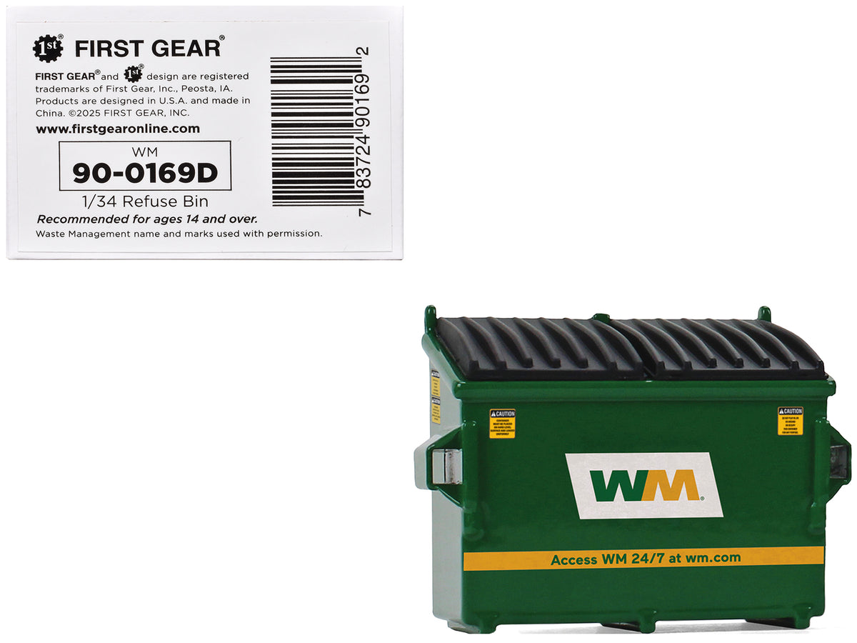 Refuse Trash Bin 'Waste Management' Green Version D 1/34 Diecast Model by First Gear