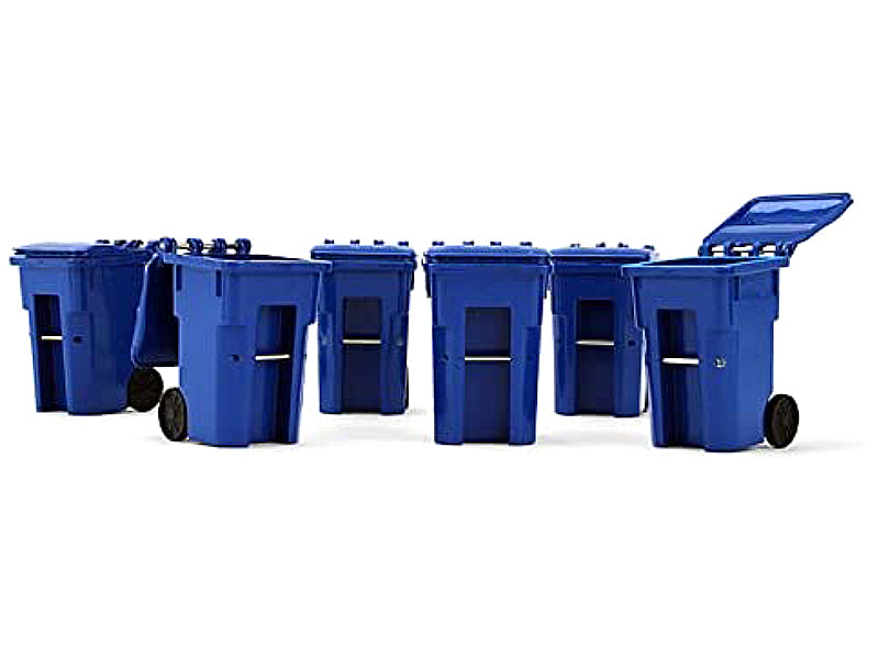 Set of 6 Blue Garbage Trash Bin Containers Replica 1/34 Models by First Gear