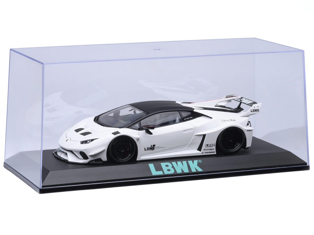 Collectible Display Show Case with Black Plastic Base and Green 'LBWK' Logo for 1/18-1/24 Scale Model Cars by Autoart