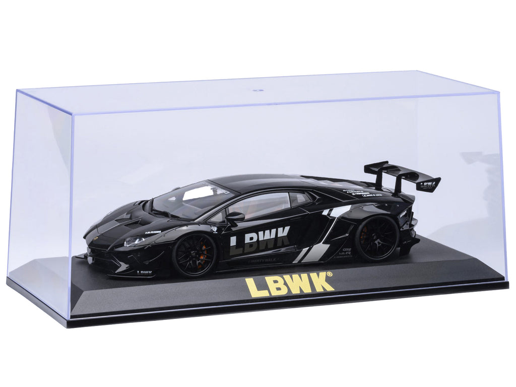 Collectible Display Show Case with Black Plastic Base and Gold 'LBWK' Logo for 1/18-1/24 Scale Model Cars by Autoart