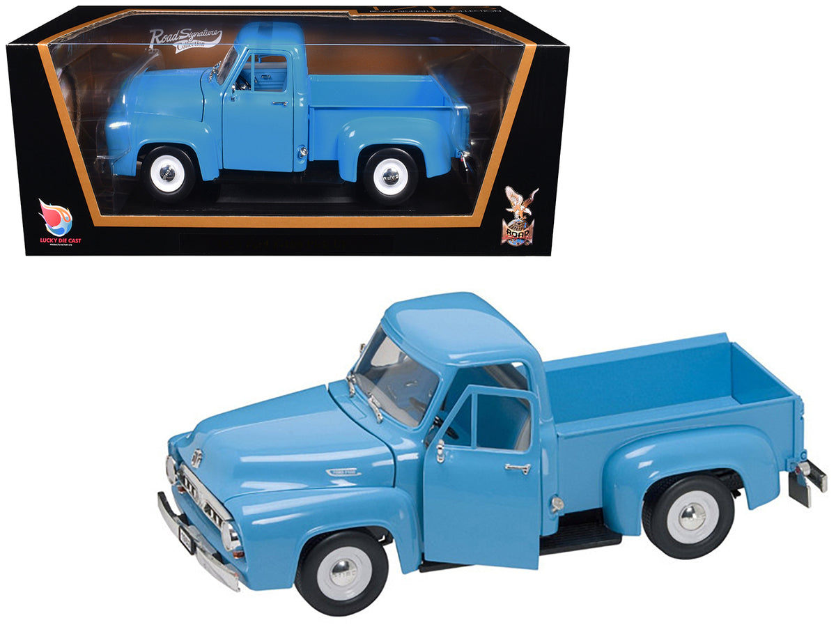 1953 Ford F-100 Pickup Truck Light Blue 1/18 Diecast Model Car by Road Signature