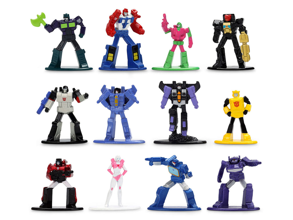 Set of 12 Diecast Figures 'Transformers' Franchise 'Nano Metalfigs' Series Diecast Models by Jada