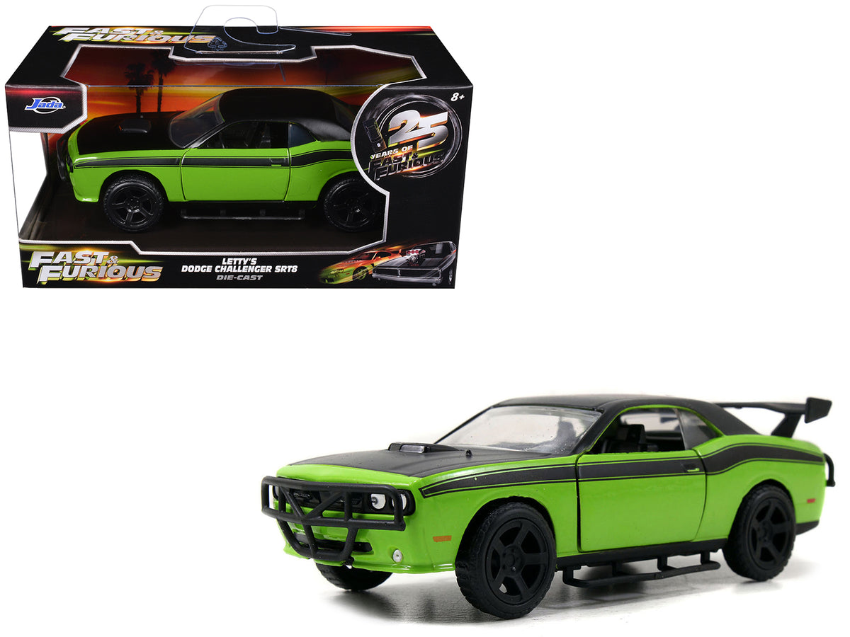 Letty's Dodge Challenger SRT8 Green with Matt Black Top and Hood and Black Stripes 'Furious 7' (2015) Movie 'Fast & Furious 25th Anniversary' Series 1/32 Diecast Car Model by Jada