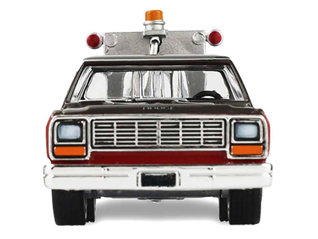 1983 Dodge Ram D-100 Royal SE Tow Truck with Drop-In Tow Hook 'Hobby Shop Auto Mechanic' Brown and Red with Work Lights 'The Hobby Shop' Series 17 1/64 Diecast Model Car by Greenlight