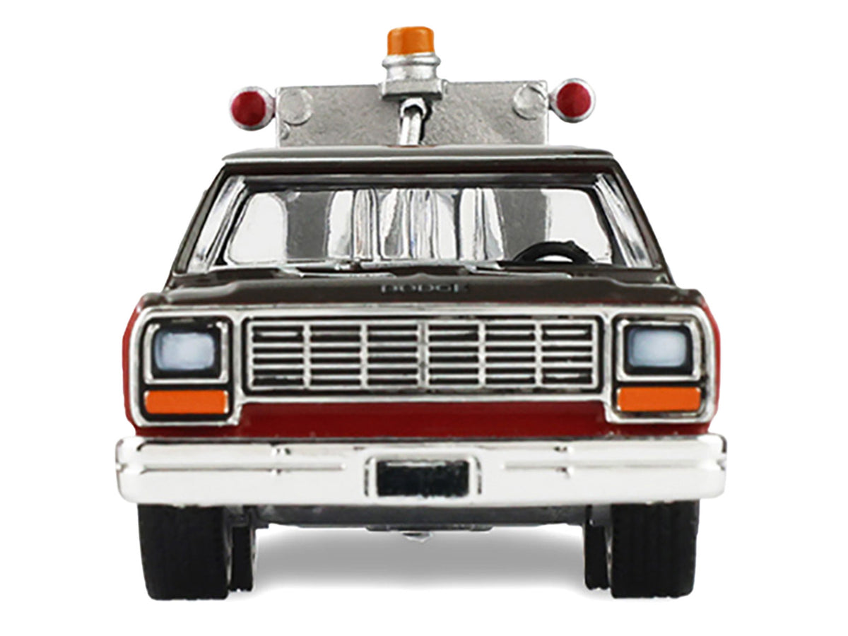 1983 Dodge Ram D-100 Royal SE Tow Truck with Drop-In Tow Hook 'Hobby Shop Auto Mechanic' Brown and Red with Work Lights 'The Hobby Shop' Series 17 1/64 Diecast Model Car by Greenlight