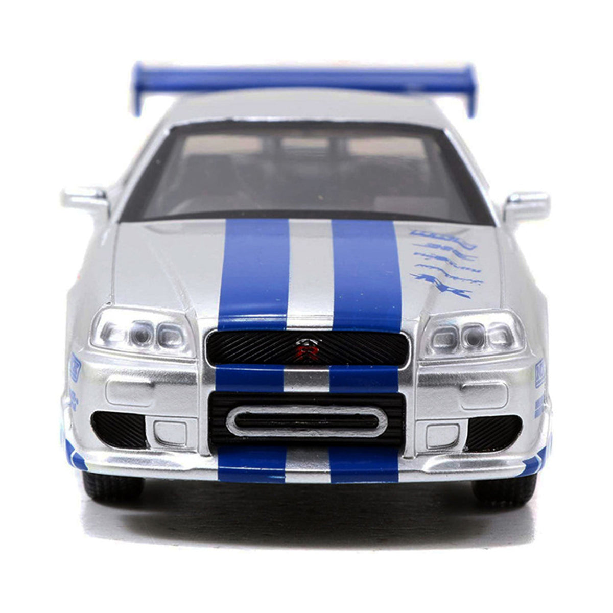 Brian's Nissan Skyline GT-R (R34) RHD (Right Hand Drive) Silver Metallic with Blue Stripes '2 Fast 2 Furious' (2003) Movie 'Fast & Furious 25th Anniversary' Series 1/32 Diecast Car Model by Jada