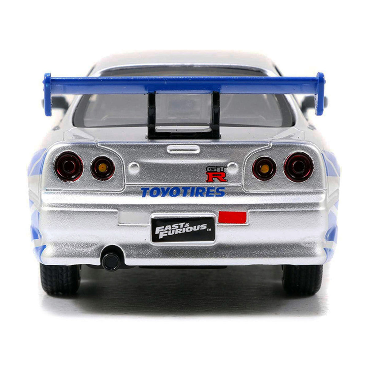 Brian's Nissan Skyline GT-R (R34) RHD (Right Hand Drive) Silver Metallic with Blue Stripes '2 Fast 2 Furious' (2003) Movie 'Fast & Furious 25th Anniversary' Series 1/32 Diecast Car Model by Jada