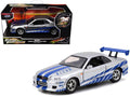 Brian's Nissan Skyline GT-R (R34) RHD (Right Hand Drive) Silver Metallic with Blue Stripes '2 Fast 2 Furious' (2003) Movie 'Fast & Furious 25th Anniversary' Series 1/32 Diecast Car Model by Jada