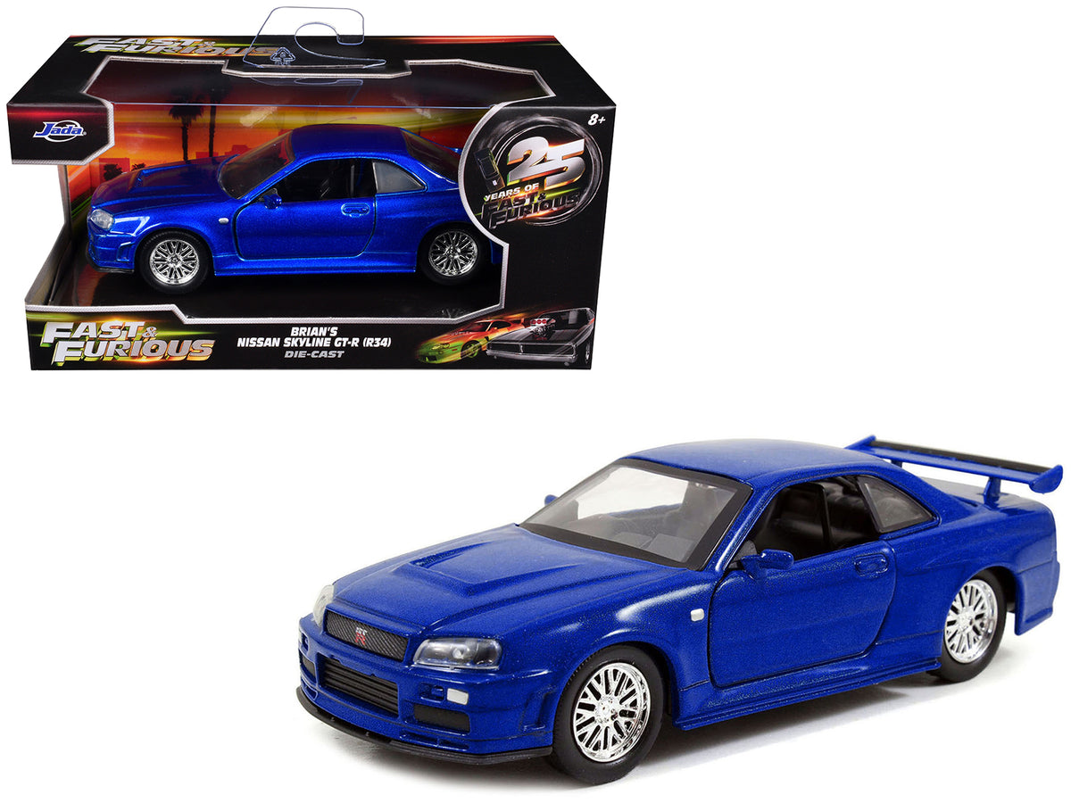 Brian's Nissan Skyline GT-R (R34) RHD (Right Hand Drive) Blue Metallic 'Fast & Furious' (2009) Movie '25 Years of Fast & Furious' Series 1/32 Diecast Model Car by Jada