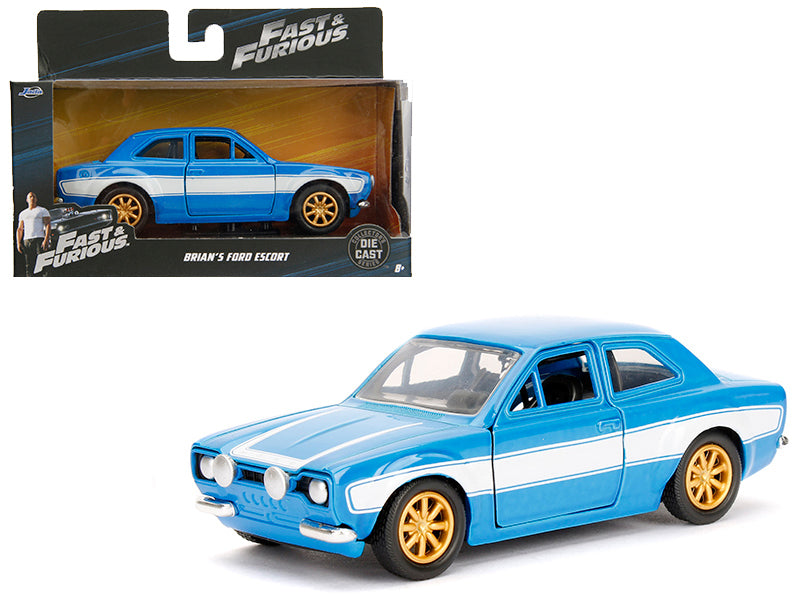 Brian's Ford Escort Light Blue with White Stripes 'Fast & Furious' Movie 1/32 Diecast Model Car by Jada