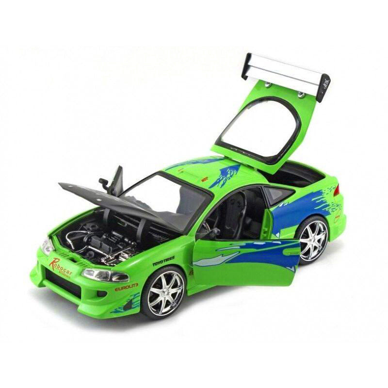 Brian's Mitsubishi Eclipse Green with Black Hood and Graphics 'The Fast and The Furious' (2001) Movie '25 Years of Fast & Furious' Series 1/24 Diecast Model by Jada