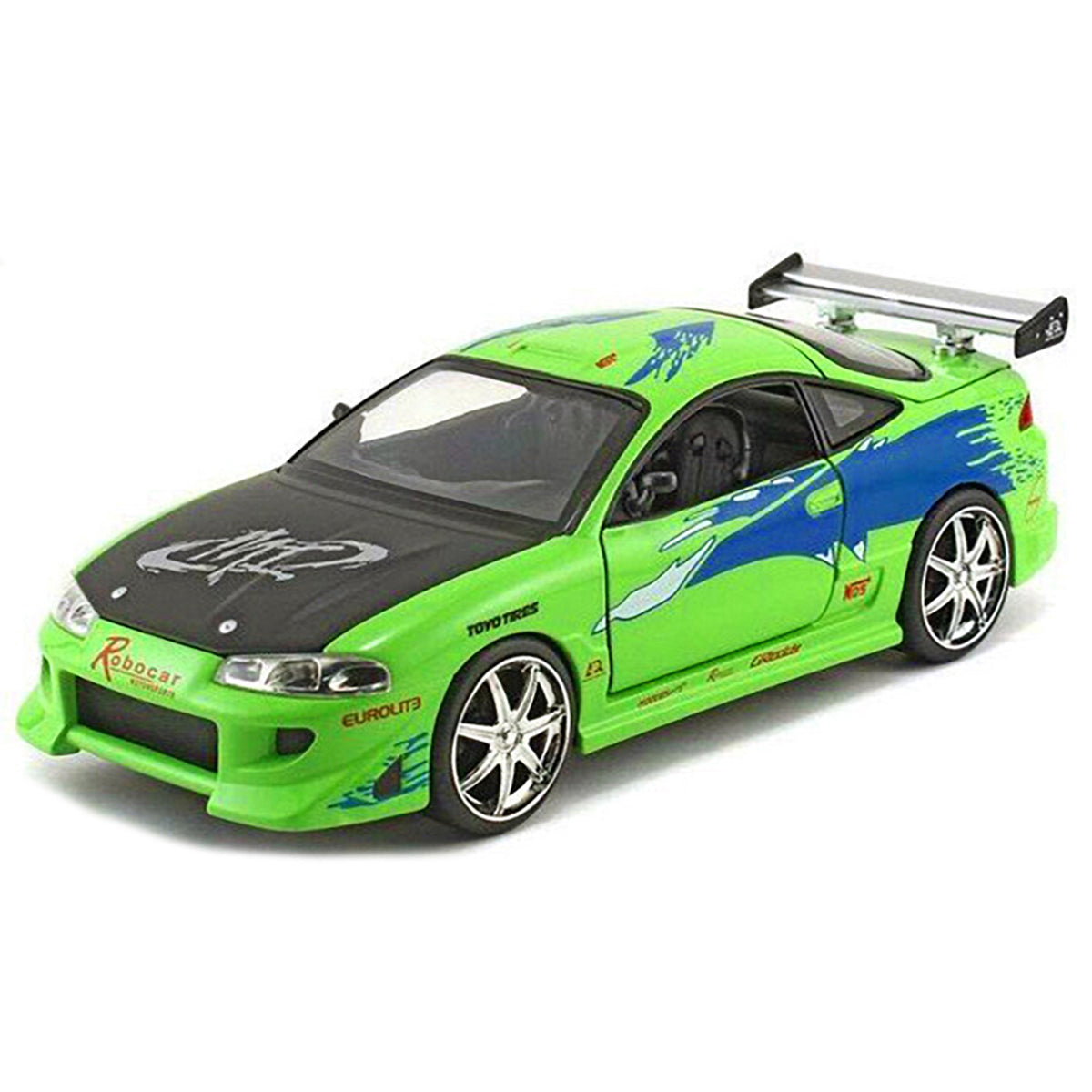 Brian's Mitsubishi Eclipse Green with Black Hood and Graphics 'The Fast and The Furious' (2001) Movie '25 Years of Fast & Furious' Series 1/24 Diecast Model by Jada
