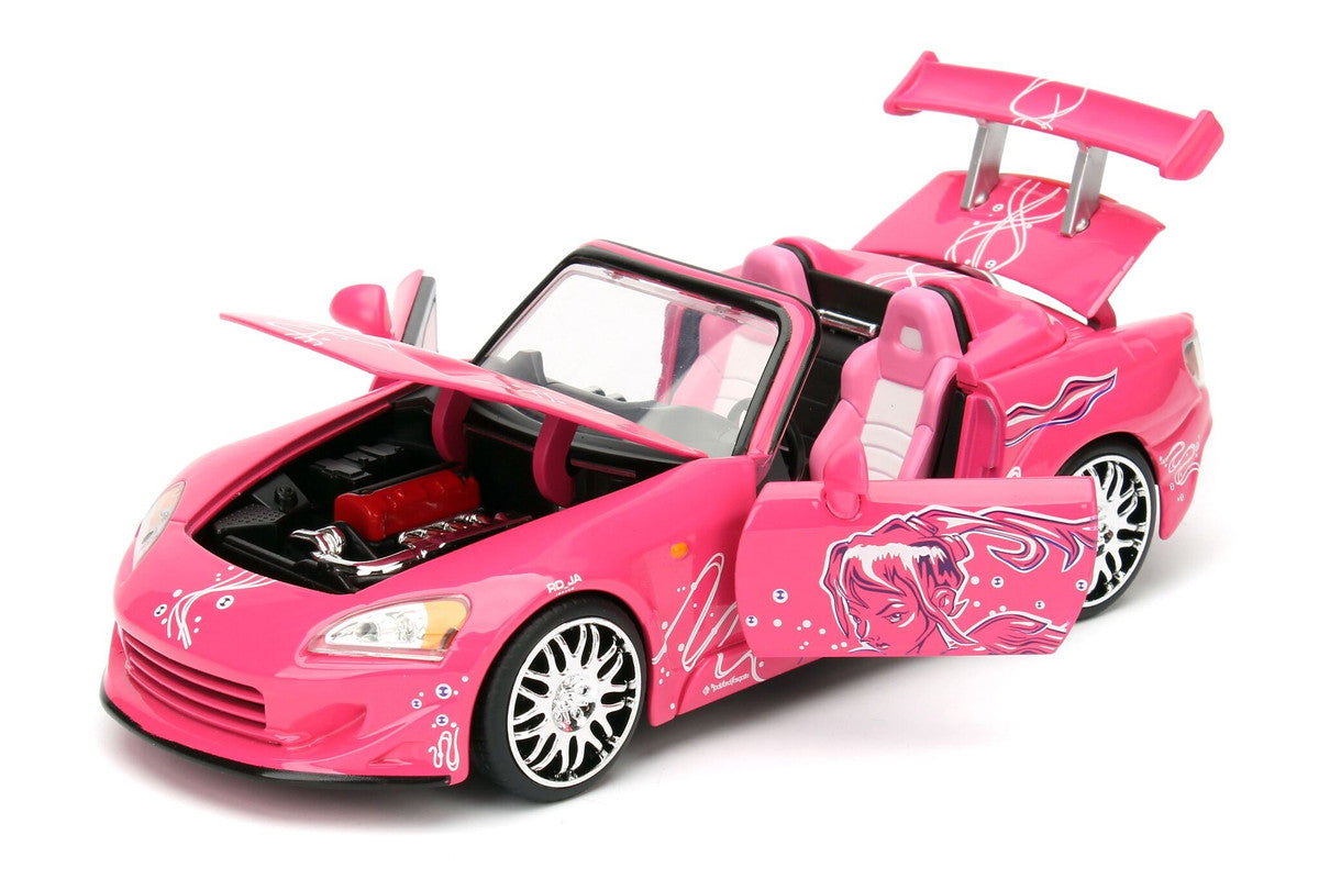 Suki's 2001 Honda S2000 Convertible Pink with Graphics '25 Years of Fast & Furious' '2 Fast 2 Furious' (2003) Movie 1/24 Diecast Model Car by Jada