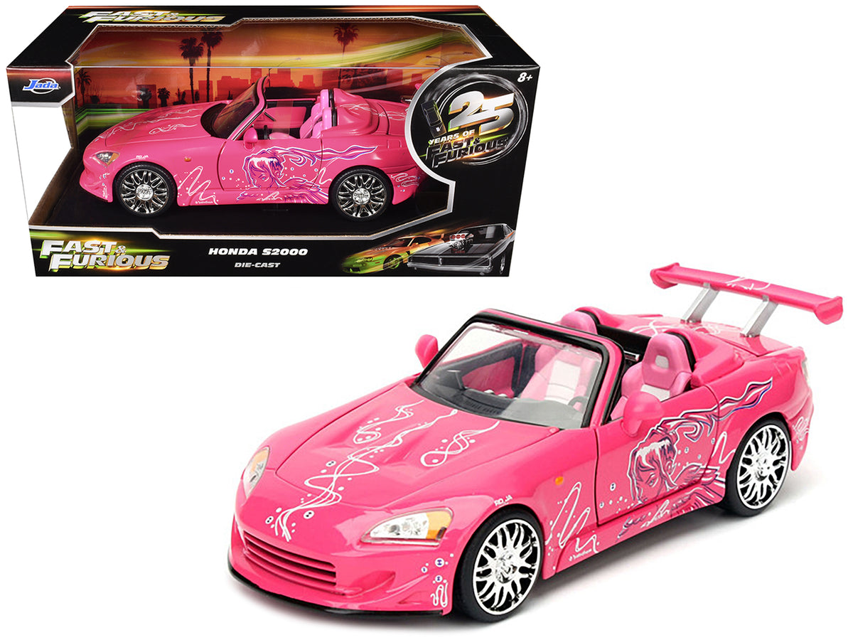 Suki's 2001 Honda S2000 Convertible Pink with Graphics '25 Years of Fast & Furious' '2 Fast 2 Furious' (2003) Movie 1/24 Diecast Model Car by Jada