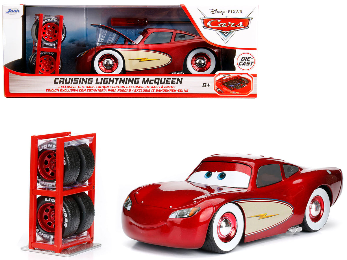 Cruising Lightning McQueen Red Metallic with Extra Wheels Disney & Pixar 'Cars' Movie 'Hollywood Rides' Series Diecast Model Car by Jada