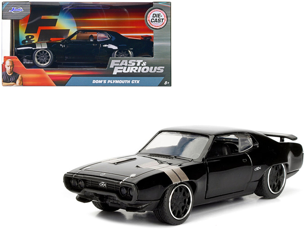 Dom's Plymouth GTX Black with Silver Stripes Fast & Furious F8 'The Fate of the Furious' Movie 1/32 Diecast Model Car by Jada
