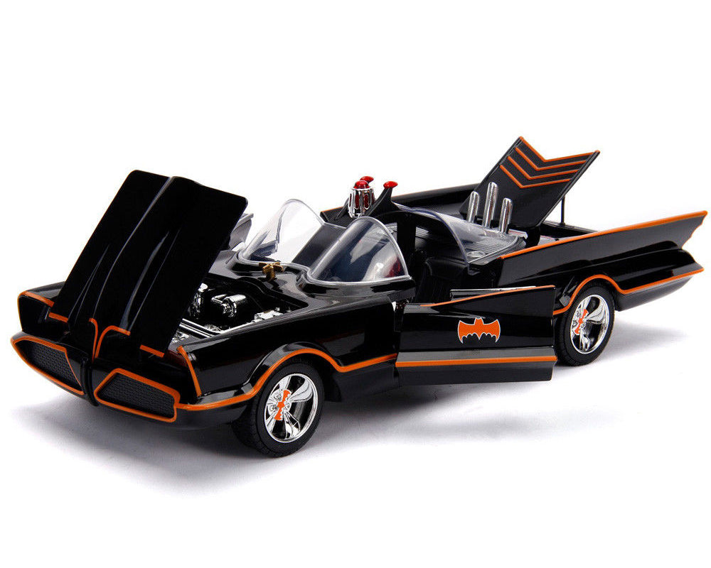 Classic TV Series Batmobile with Working Lights, and Diecast Batman and Robin Figures '80 Years of Batman' 1/18 Diecast Model Car by Jada