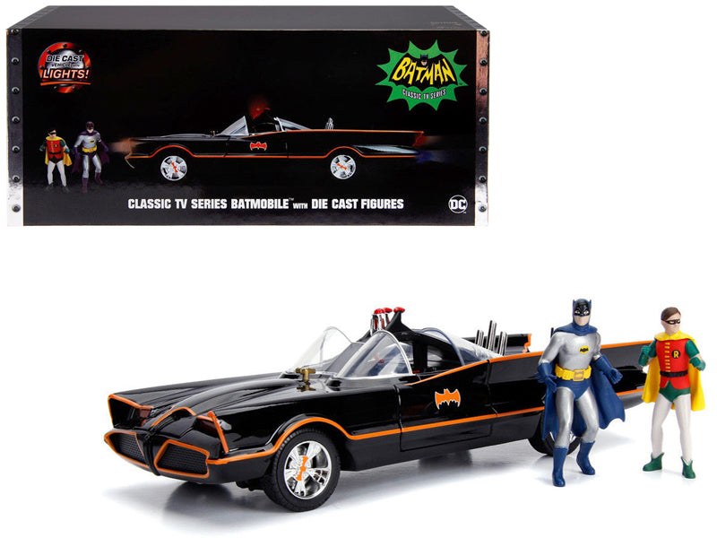 Classic TV Series Batmobile with Working Lights, and Diecast Batman and Robin Figures '80 Years of Batman' 1/18 Diecast Model Car by Jada