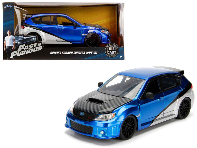 Brian's Subaru Impreza WRX STI Blue and Silver with Carbon Hood 'Fast & Furious' Movie 1/24 Diecast Model Car by Jada