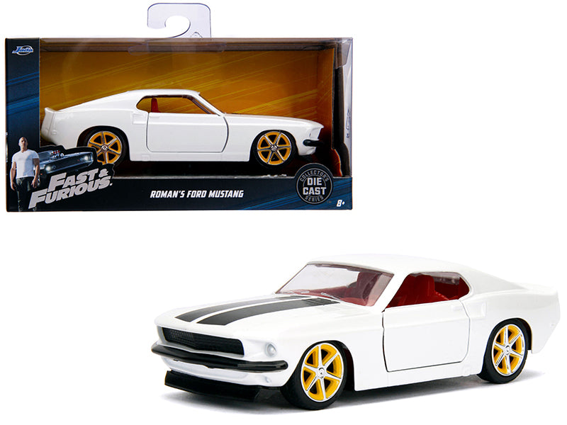 Roman's Ford Mustang White with Black Stripes and Red Interior 'Fast & Furious' Movie 1/32 Diecast Model Car by Jada