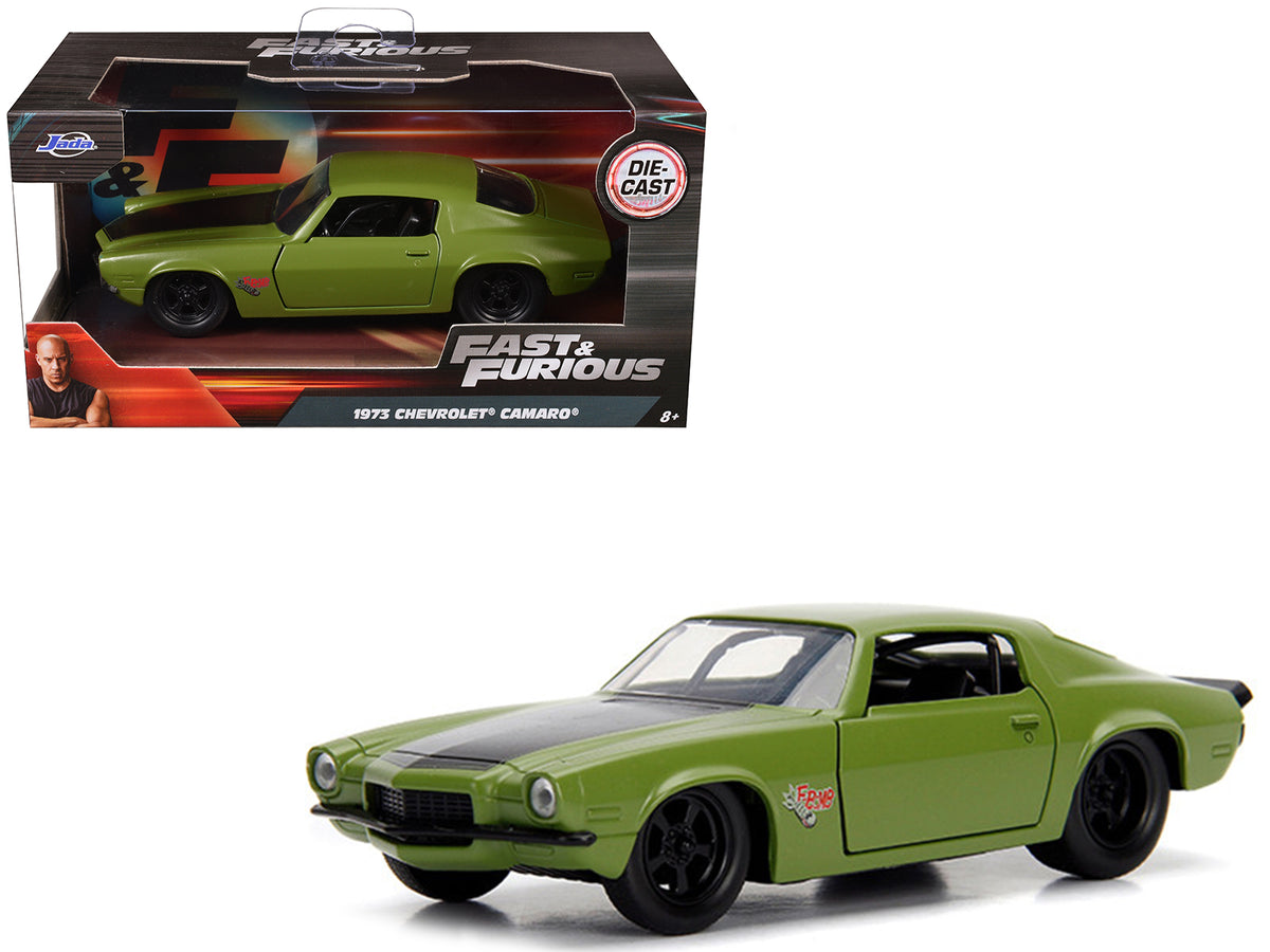 Dom's 1973 Chevrolet Camaro 'F-Bomb' Matt Green with Black Hood Stripe 'Fast & Furious' Movie 1/32 Diecast Model Car by Jada