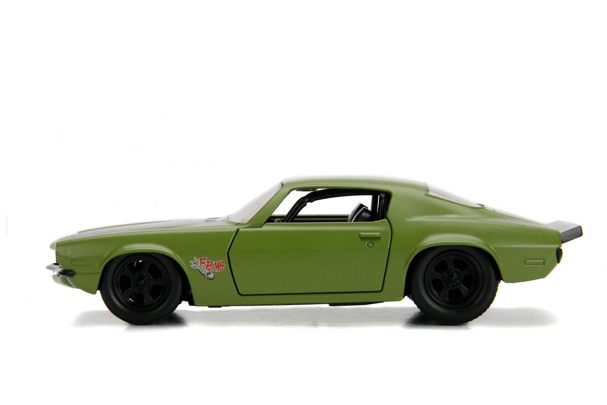 Dom's 1973 Chevrolet Camaro 'F-Bomb' Matt Green with Black Hood Stripe 'Fast & Furious' Movie 1/32 Diecast Model Car by Jada