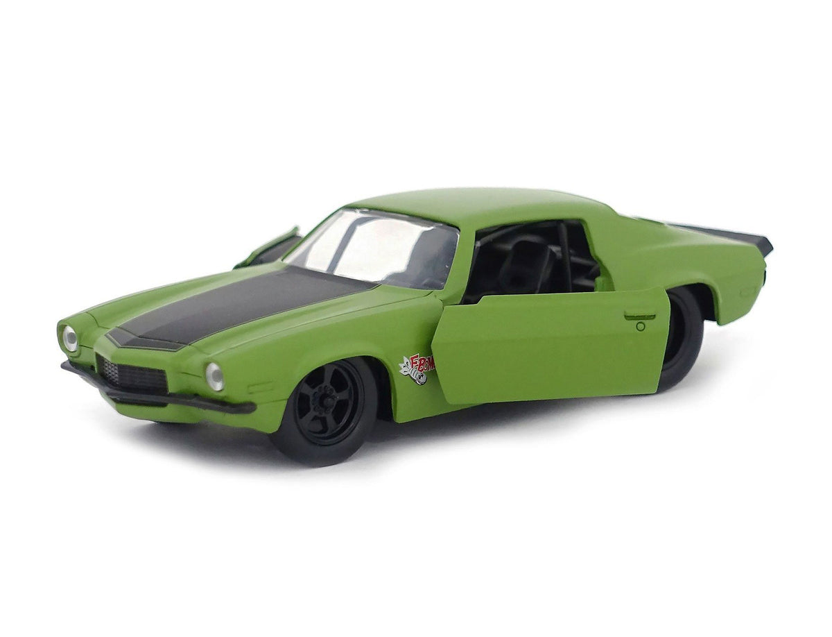 Dom's 1973 Chevrolet Camaro 'F-Bomb' Matt Green with Black Hood Stripe 'Fast & Furious' Movie 1/32 Diecast Model Car by Jada
