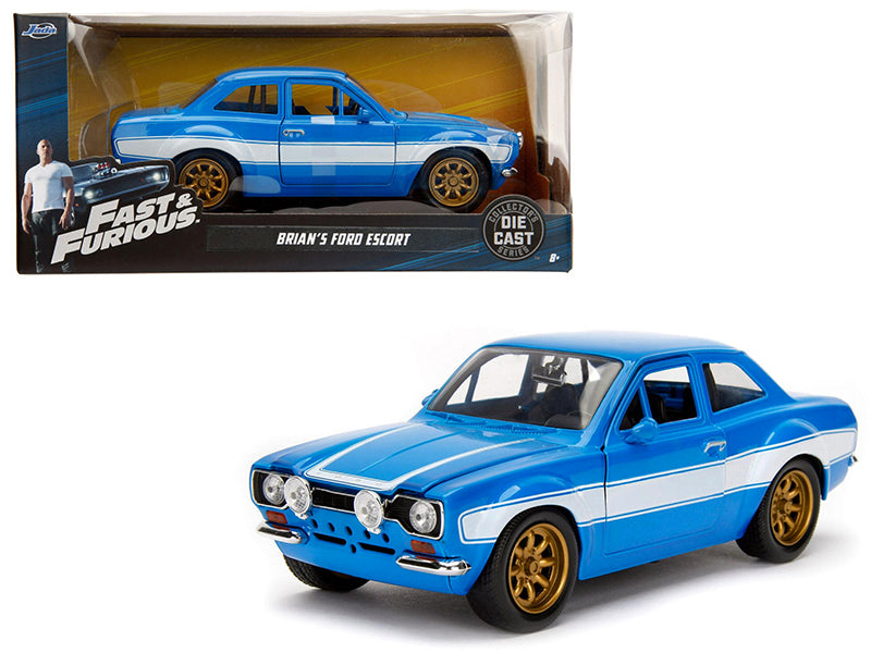 1970 Brian's Ford Escort Blue with White Stripes 'Fast & Furious' Movie 1/24 Diecast Model Car by Jada