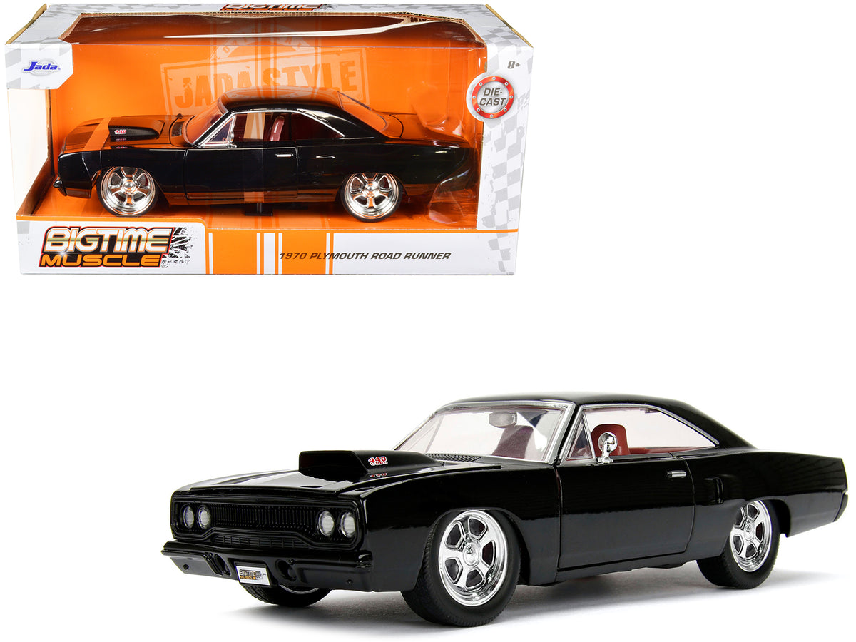 1970 Plymouth Road Runner 440 Black with Red Interior 'Bigtime Muscle' Series 1/24 Diecast Model Car by Jada