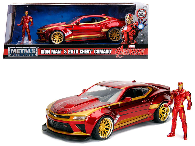 2016 Chevrolet Camaro with Iron Man Diecast Figure 'Marvel' Series 1/24 Diecast Model Car by Jada