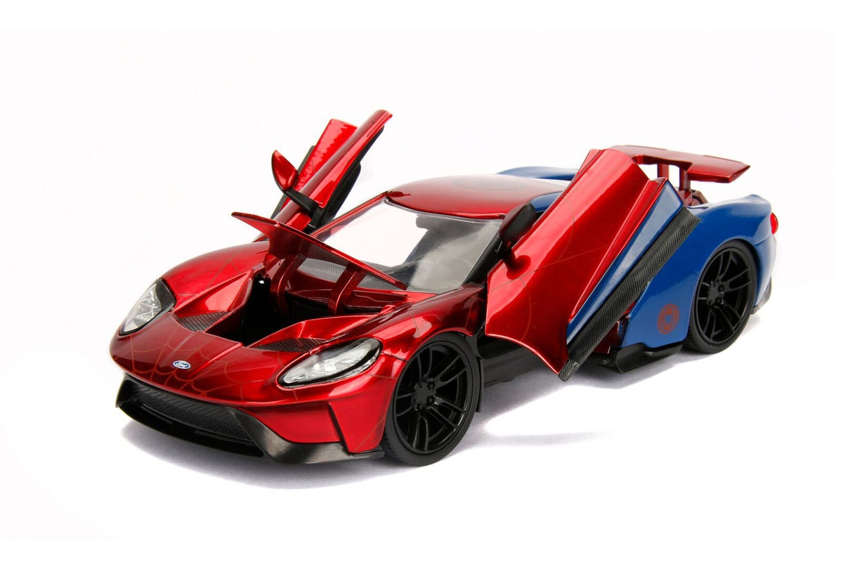 2017 Ford GT with Spider Man Diecast Figurine 'Marvel' Series 1/24 Diecast Model Car by Jada
