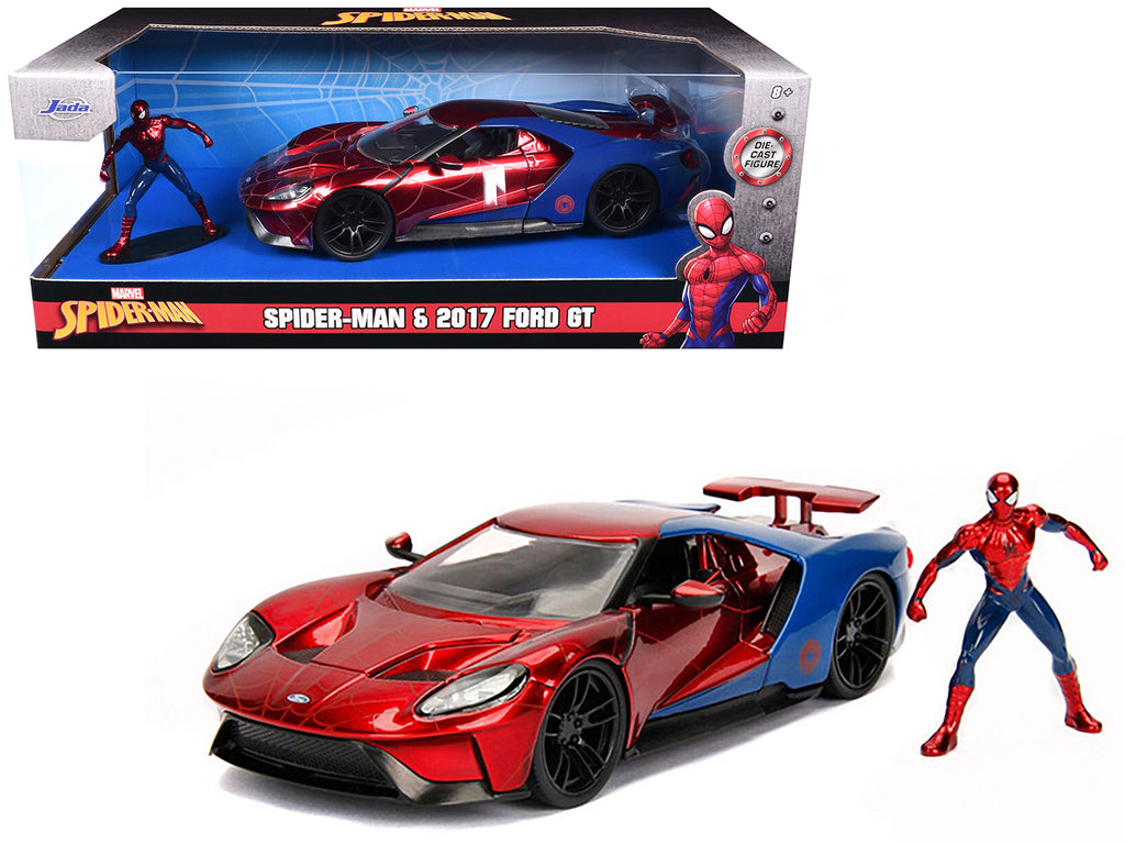 2017 Ford GT with Spider Man Diecast Figurine 'Marvel' Series 1/24 Diecast Model Car by Jada